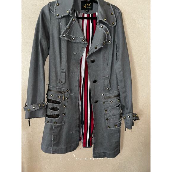 Rufuete B-1 Edition Edgy Rock Distressed Embroidered Studded Raw Edges Coat - Picture 1 of 14